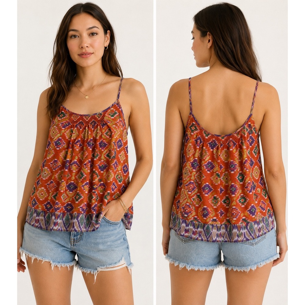 Denim & Supply Ralph Lauren Cami Women Medium Orange Ikat Boho Cotton Tank Top